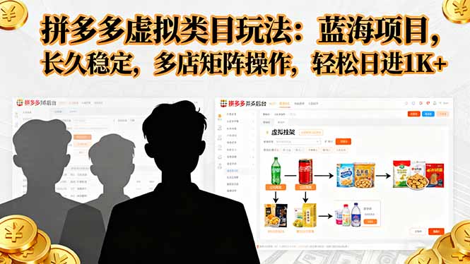 拼多多虚拟类目玩法,蓝海项目,长久稳定,多店矩阵操作,轻松日进1K+-Z网创