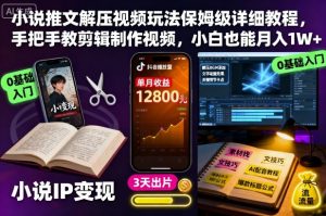 小说推文解压视频玩法保姆级详细教程,手把手教剪辑制作视频,小白也能月入1W+-Z网创