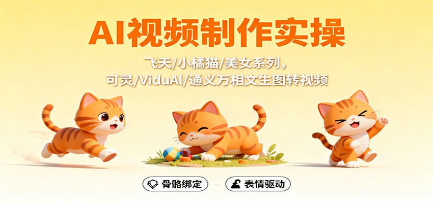 AI视频制作实操，飞天/小橘猫/美女系列，可灵/ViduAl/通义万相文生图转视频-Z网创