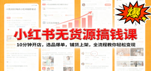 小红书无货源爆单课:10分钟开店,选品爆单,铺货上架,全流程教你轻松变现-Z网创