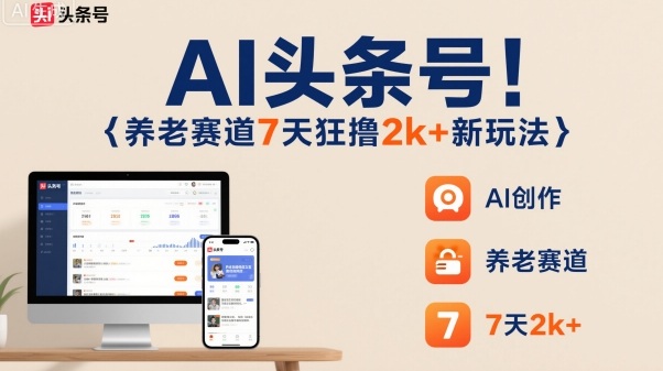 AI头条号,7天狂撸2k+,做养老赛道,新风口新玩法-Z网创