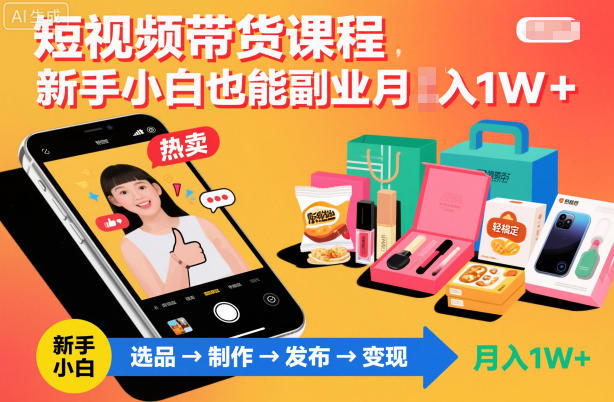 短视频带货课程,新手小白也能副业月入1W+,轻松搞定-Z网创