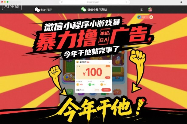 微信小程序小游戏暴力撸广告,单机日入100,今年干他就完事了-Z网创