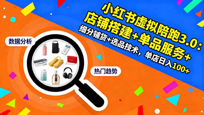 小红书虚拟陪跑3.0：店铺搭建+单品服务+细分铺货+选品技术，单店日入100+-Z网创