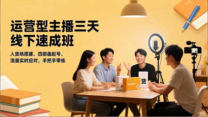 运营型主播三天线下班,人货场搭建,四部曲起号,流量实时应对,手把手带练-Z网创