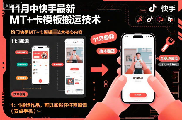 11月中快手最新MT+卡模板搬运技术,1:1搬运作品,可以搬运任何赛道(安卓手机)-Z网创