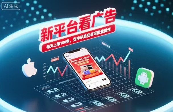 新台看广告，养好机一条5毛到5块，单机日入30到100，支持苹果安卓，可批量操作。-Z网创