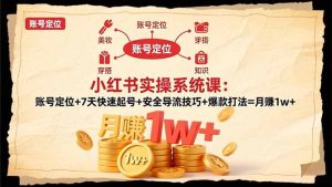 小红书实操系统课：账号定位+7天快速起号+安全导流技巧+爆款打法=月赚1w+-Z网创