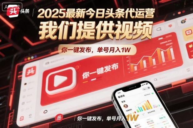 2025最新今日头条代运营，我们提供视频，你一键发布，单号月入1W【揭秘】-Z网创