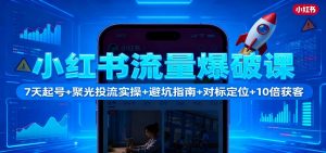 小红书流量爆破课：7天起号+聚光投流实操+避坑指南+对标定位+10倍获客-Z网创