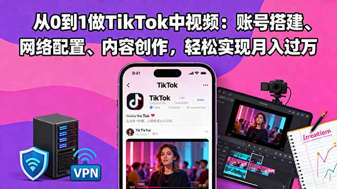 从0到1做TikTok中视频:账号搭建、网络配置、内容创作,轻松实现月入过万-Z网创