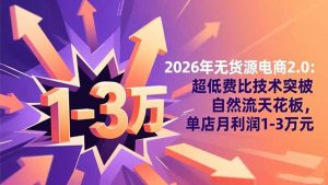 2026年无货源电商2.0【更新】：超低费比技术突破自然流天花板，单店月利润1-3万元-Z网创