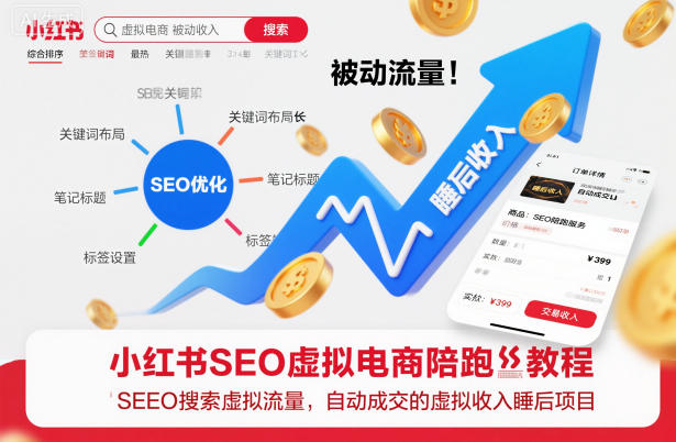 小红书SEO虚拟电商陪跑教程，实现seo搜索被动流量，自动成交的被动收入睡后项目-Z网创