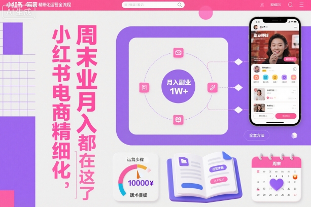 小红书电商精细化运营全流程,周末副业月入1W+,全套方法都在这了-Z网创