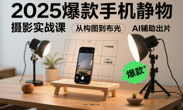 2025爆款手机静物摄影实战课,从构图到布光,不用贵设备,AI辅助出片-Z网创