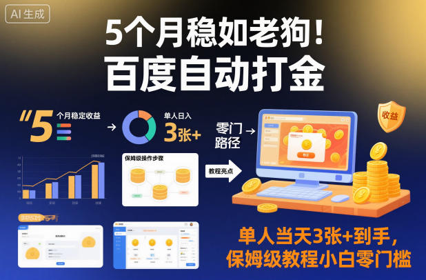 5个月稳如老狗!百度自动打金,单人当天3张+到手,保姆级教程小白零门槛【揭秘】-Z网创