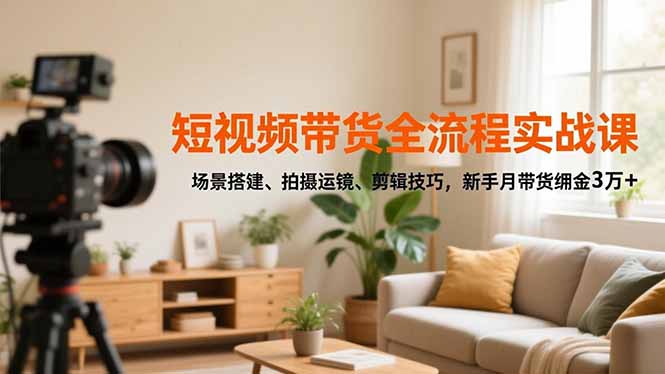 短视频带货全流程实战课，场景搭建、拍摄运镜、剪辑技巧，新手月带货佣金3万+-Z网创