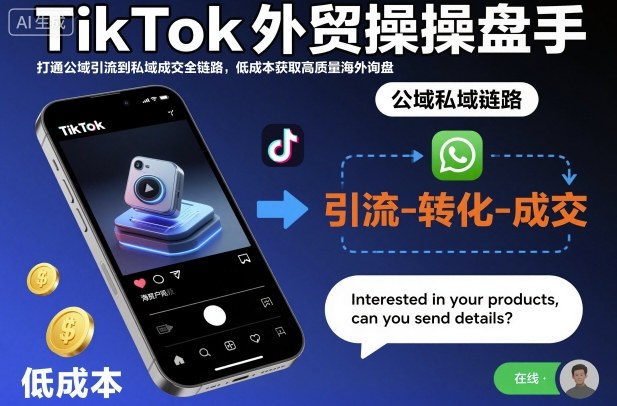 TikTok外贸操盘手，打通公域引流到私域成交全链路，低成本获取高质量海外询盘-Z网创