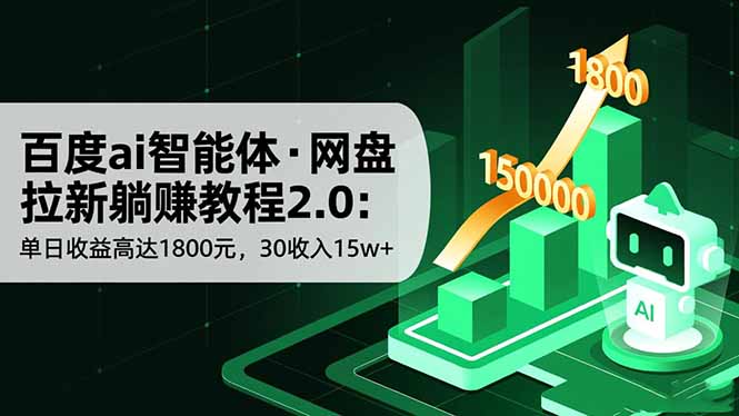 百度ai智能体·网盘拉新躺赚教程2.0：单日收益高达1800元，30收入15w+-Z网创