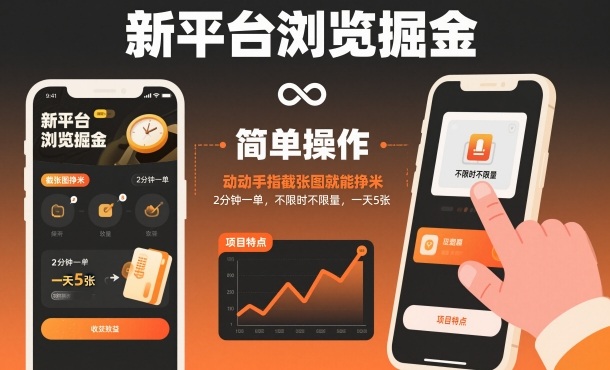 新平台浏览掘金,动动手指截张图就能挣米,2分钟一单,不限时不限量,一天5张【揭秘】-Z网创
