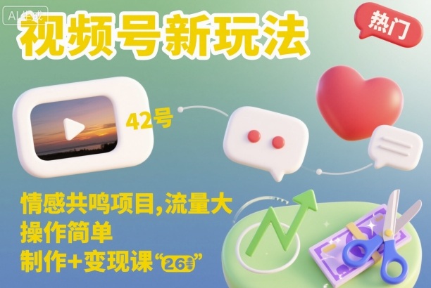 视频号新玩法，情感共鸣项目，流量大，操作简单，制作+变现课-Z网创