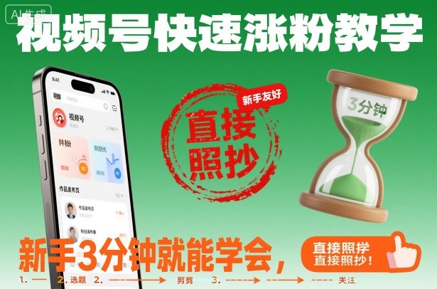 视频号快速涨粉教学,新手3分钟就能学会,直接照抄!-Z网创