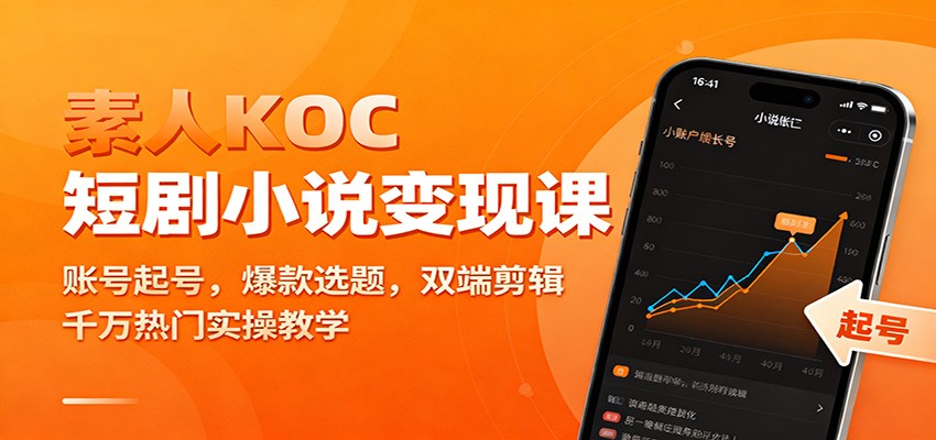 素人KOC短剧小说变现课：账号起号，爆款选题，双端剪辑，千万热门实操教学-Z网创