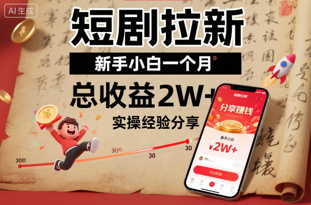 短剧拉新新手小白一个月总收益2W+实操经验分享-Z网创