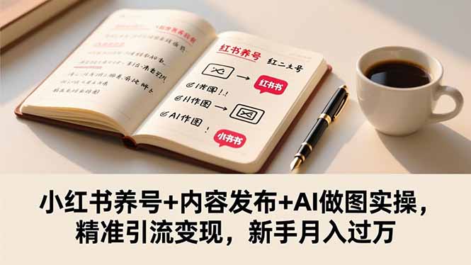 小红书养号+内容发布+AI做图实操，精准引流变现，新手月入过万-Z网创