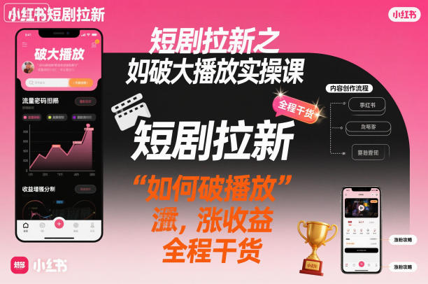 短剧拉新之小红书如何破大播放实操课，如何破播放，涨收益，全程干货-Z网创
