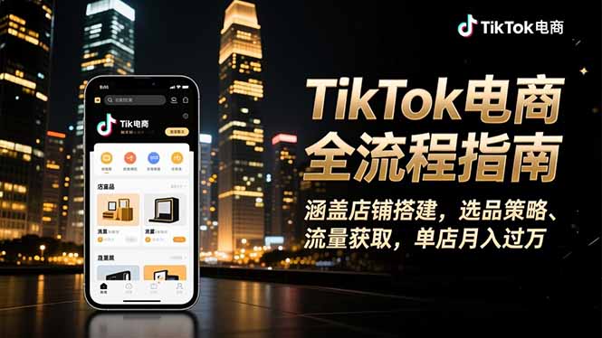 TikTok电商全流程指南,涵盖店铺搭建、选品策略、流量获取,单店月入过万-Z网创