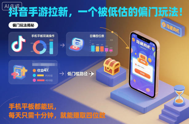 抖音手游拉新,一个被低估的偏门玩法!手机平板都能玩,每天只需十分钟,就能賺取四位数【揭秘】-Z网创