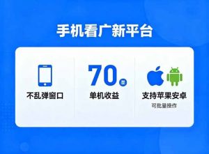 看广新平台，不乱弹窗口，单机做到了70加，支持苹果和安卓可批量，做到了日入1万+-Z网创