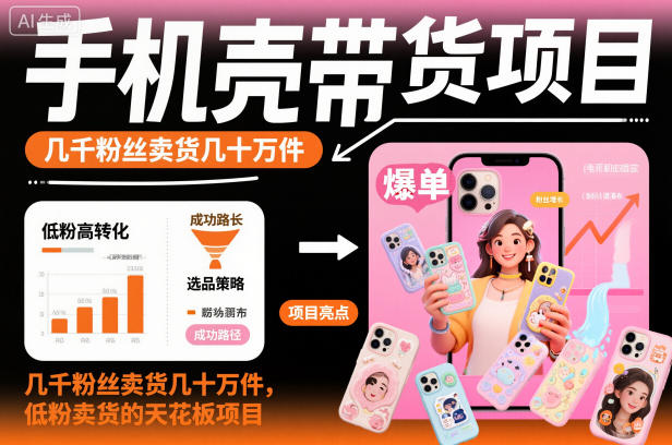 手机壳带货项目，几千粉丝卖货几十万件，短视频低粉卖货的天花板项目-Z网创