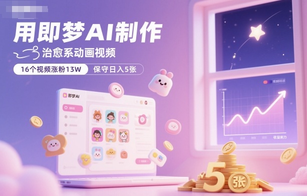 用即梦AI制作治愈系动画视频,16个视频涨粉13W,保守日入5张-Z网创