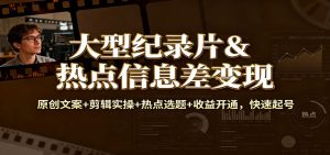 大型纪录片&热点信息差变现：原创文案+剪辑实操+热点选题+收益开通，快速起号-Z网创