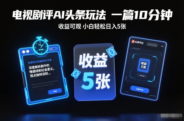 电视剧评AI头条玩法,一篇10分钟,收益可观,小白轻松日入5张+【独家】-Z网创