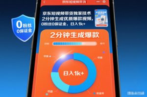 京东短视频带货独家技术，2分钟生成一条优质爆款视频，0粉丝0保证金，日入1k+【揭秘】-Z网创