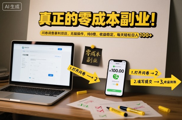 真正的零成本副业!问卷调查暴利项目,无脑操作,纯0撸,收益稳定,每天轻松日入100+【揭秘】-Z网创
