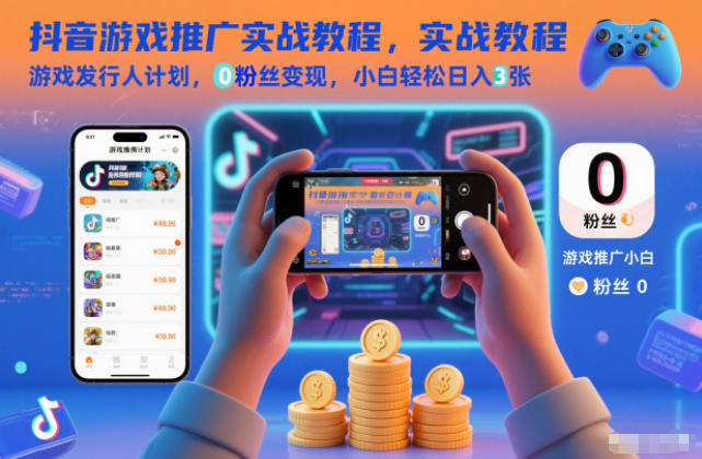抖音游戏推广实战教程,游戏发行人计划,0粉丝变现,小白轻松日入3张-Z网创