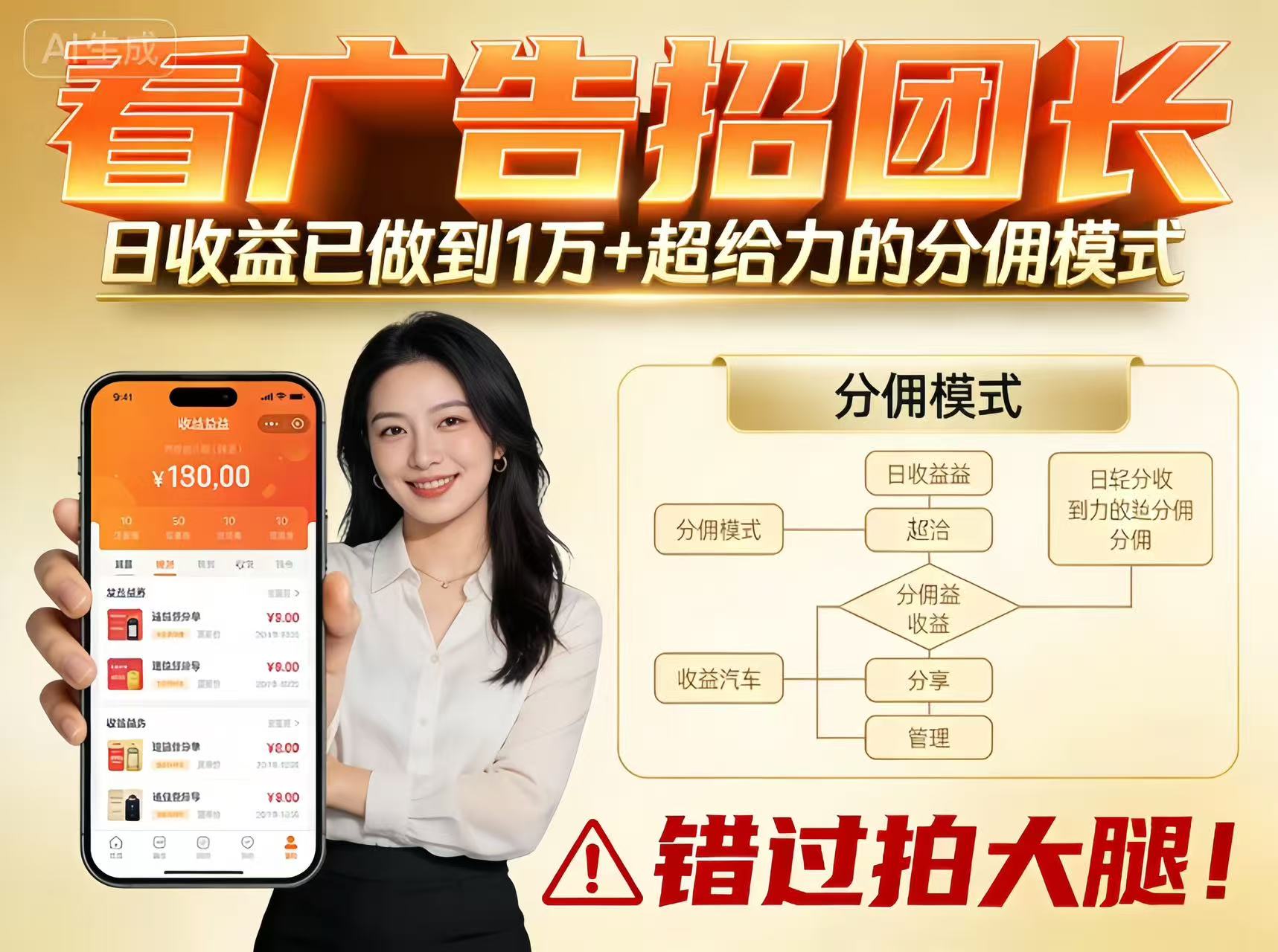 看广告招团长，团队收益已做到日入1万，分佣模式超给力，错过拍大腿-Z网创