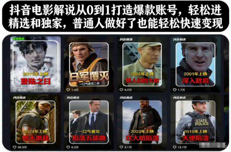 抖音电影解说从0到1打造爆款账号,轻松进精选和独家,普通人做好了也能轻松快速变现-Z网创