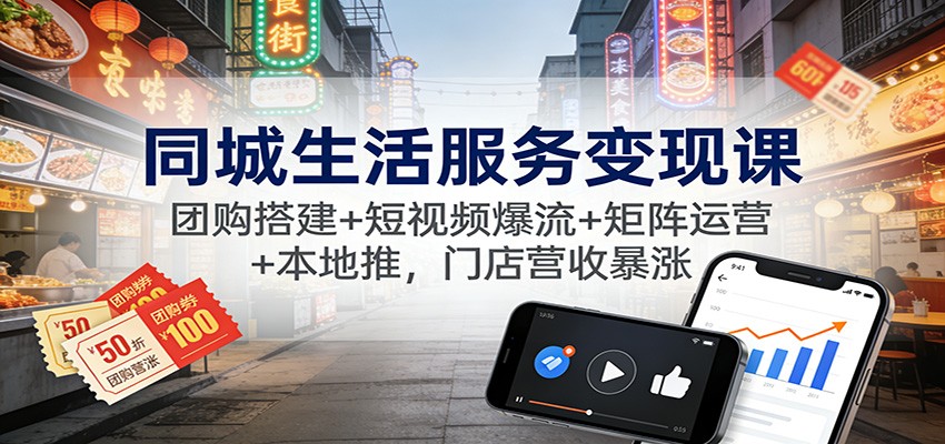 同城生活服务变现课：团购搭建+短视频爆流+矩阵运营+本地推，门店营收暴涨-Z网创