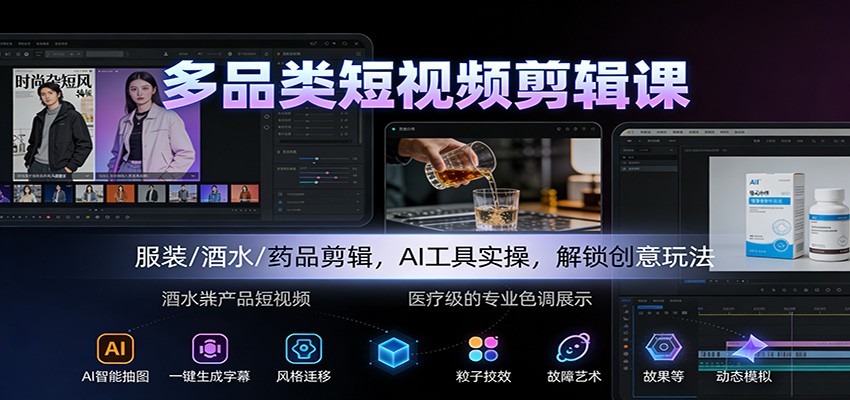 图片[1]-多品类短视频剪辑课：服装/酒水/药品剪辑，AI工具实操，解锁创意玩法-Z网创