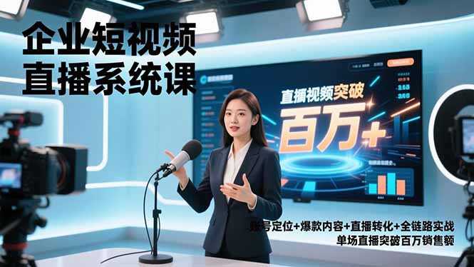 企业短视频直播系统课,账号定位+爆款内容+直播转化+全链路实战,单场直播突破百万销售额-Z网创