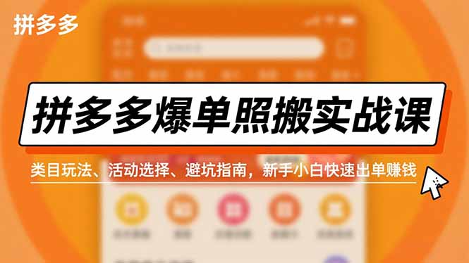 拼多多爆单照搬实战课,类目玩法、活动选择、避坑指南,新手小白快速出单赚钱-Z网创