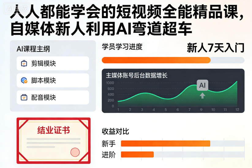 人人都能学会的短视频全能精品课，自媒体新人利用AI弯道超车-Z网创