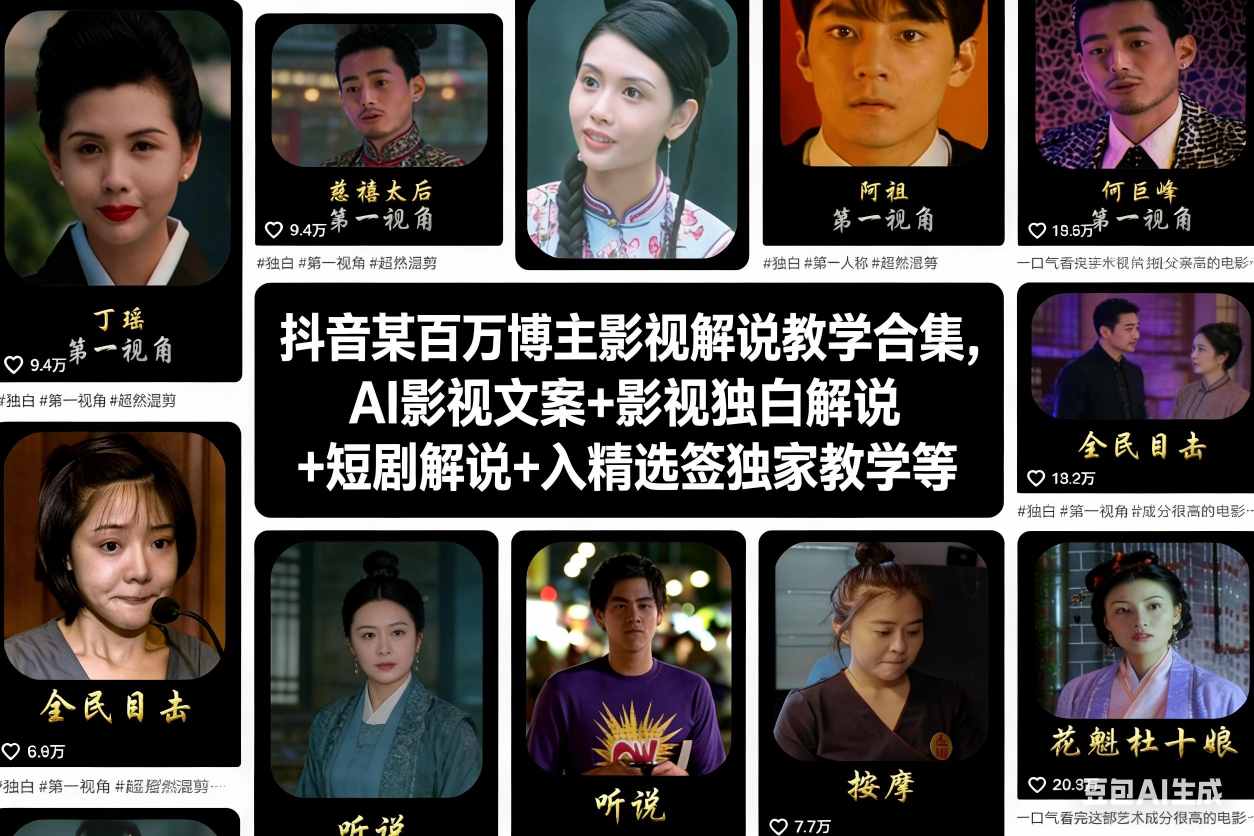抖音某百万博主影视解说教学合集，AI影视文案+影视独白解说+短剧解说+入精选签独家教学等-Z网创