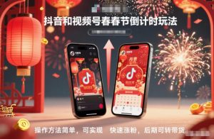 抖音和视频号，春节倒计时玩法，操作方法简单，可实现快速涨粉，后期可转带货-Z网创