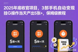 2025年底收官项目，3部手机自动变现，挂G操作当天产出5张+，保姆级教程【揭秘】-Z网创